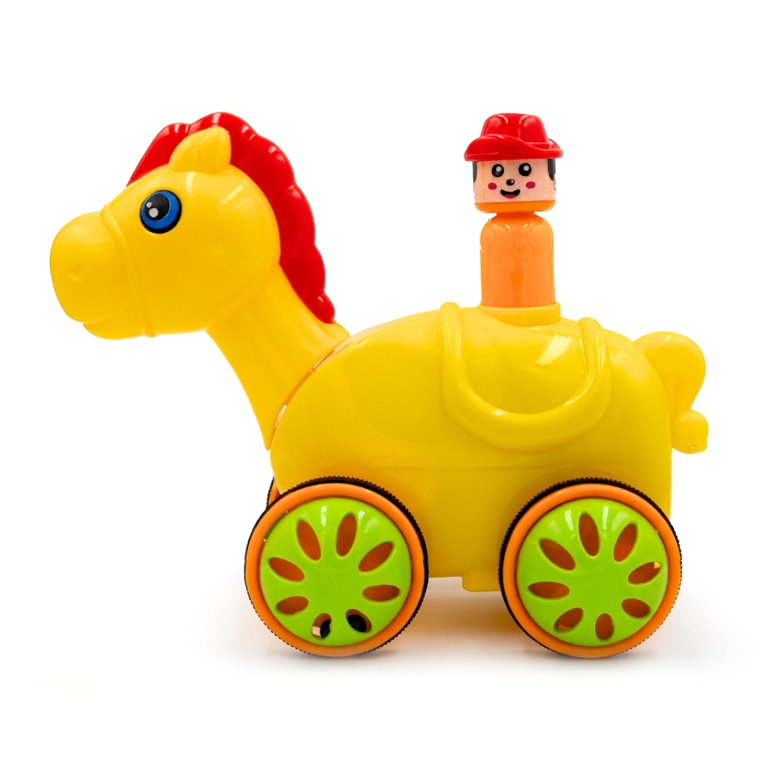 ToyBharat Push N Go Horse – A fun travel toy for kids aged 1-6 years with a realistic design. Made in India, safe and non-toxic, ideal for indoor and outdoor play. A perfect multicolour birthday gift for kids.
