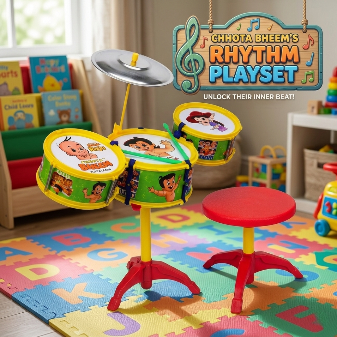 Toybharat Chota Bheem Hip Hop Drum Set Musical Band for Kids, Mini Band Rock Set Musical Instruments Playset, Birthday Gift (Small Drum Set, Age 3-6 Years) | Single Colour | Activity Toys| For Unisex Kids Age For 3-12Years|