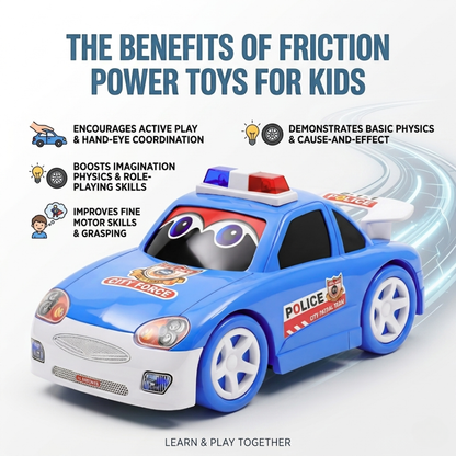 ToyBharat Police Car Toy in Multicolour with Realistic Design is a fun and safe Toy Cars Train & Vehicle play item. A perfect Kids Gift and Birthday Surprise for Boys and Girls aged 1–6 Years, for all play areas.
