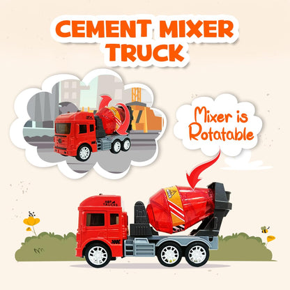oyBharat Contruction Truck Set Friction Powered Cars Construction Cement Mixer Truck Dumper Excavator Truck Toys for 1 2 3 Year Old Boy Girl Baby Kids, Pack of 4