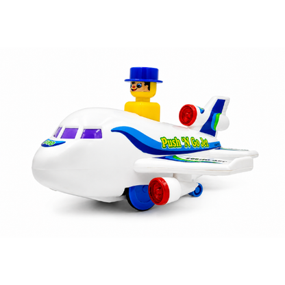 ToyBharat Push n Go Jet – A fun multicolour travel toy for kids aged 1-6 years. With realistic design and smooth push-and-go action, it's safe, non-toxic, and perfect as a birthday gift for indoor and outdoor play.