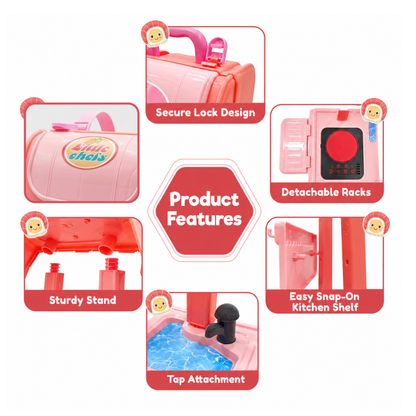 Toybharat 2-in-1 Kitchen Set | Cooking Pretend Play Toy | Portable School Bag Style Kitchen Playset for Girls & Boys Age 3–7 | Role Play Cooking Game | Birthday Gift for Kids