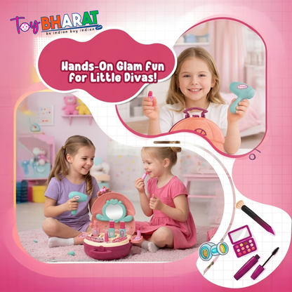 Toybharat Makeup Kit Set for Kids Ages 3-6 Year Old Girls | 2-in-1 Playset Portable Pretend Play Toy for Baby Girl | Activity Toys| Safe and Non-Toxic | Lightweight Bag Style Kit | Birthday Gift for Girls of 3 to 6
