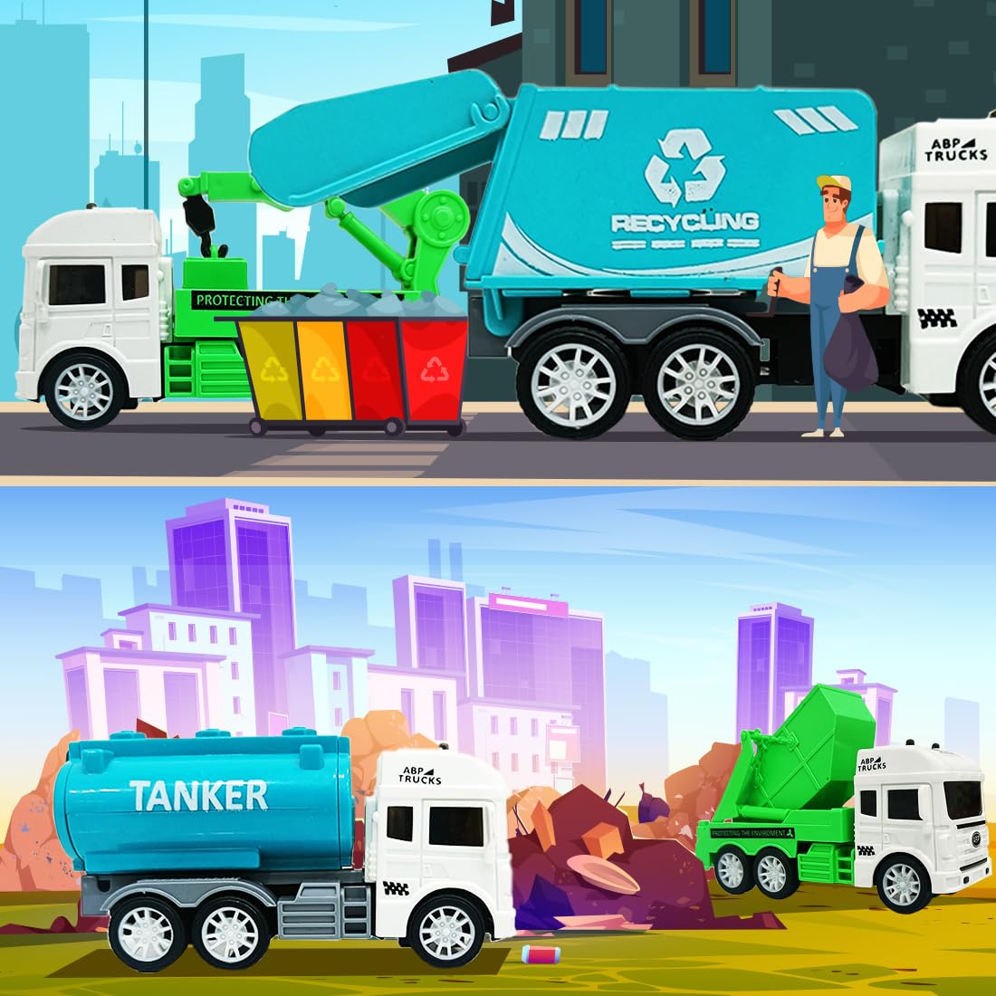 ToyBharat Garbage Truck Set of 4 for City Waste Management|Doll & Play Set |Pack of 4