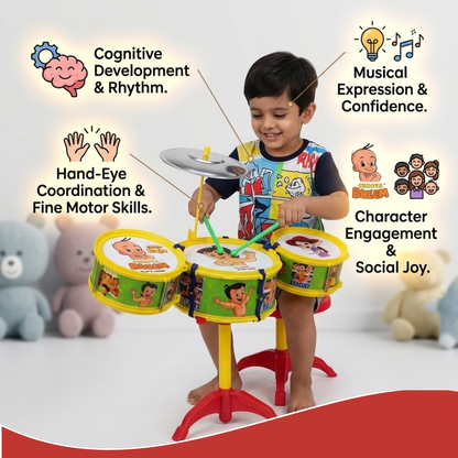 Toybharat Chota Bheem Hip Hop Drum Set Musical Band for Kids, Mini Band Rock Set Musical Instruments Playset, Birthday Gift (Small Drum Set, Age 3-6 Years) | Single Colour | Activity Toys| For Unisex Kids Age For 3-12Years|