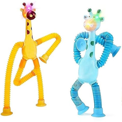 ToyBharat Telescopic Suction Cup Giraffe Toy Shape Changing Pop Fidget Tube Sensory Toys for Girls Boys | Multicolour | Travel Toys | Birthday Gift for kids | Interactive Toys| Pcs. 4