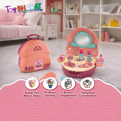 Toybharat Makeup Kit Set for Kids Ages 3-6 Year Old Girls | 2-in-1 Playset Portable Pretend Play Toy for Baby Girl | Activity Toys| Safe and Non-Toxic | Lightweight Bag Style Kit | Birthday Gift for Girls of 3 to 6