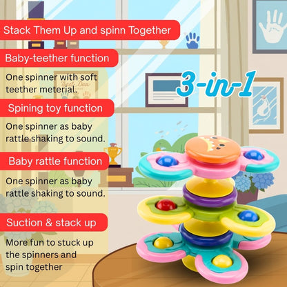 ToyBharat 2 in 1 Spinner is a multicolour interactive toy set that promotes motor skills and sensory play. Safe, non-toxic, and perfect for indoor and outdoor fun. A great birthday gift for baby boys and girls.