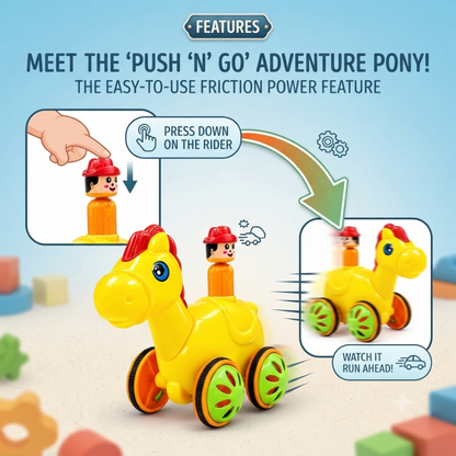 ToyBharat Push N Go Horse – A fun travel toy for kids aged 1-6 years with a realistic design. Made in India, safe and non-toxic, ideal for indoor and outdoor play. A perfect multicolour birthday gift for kids.