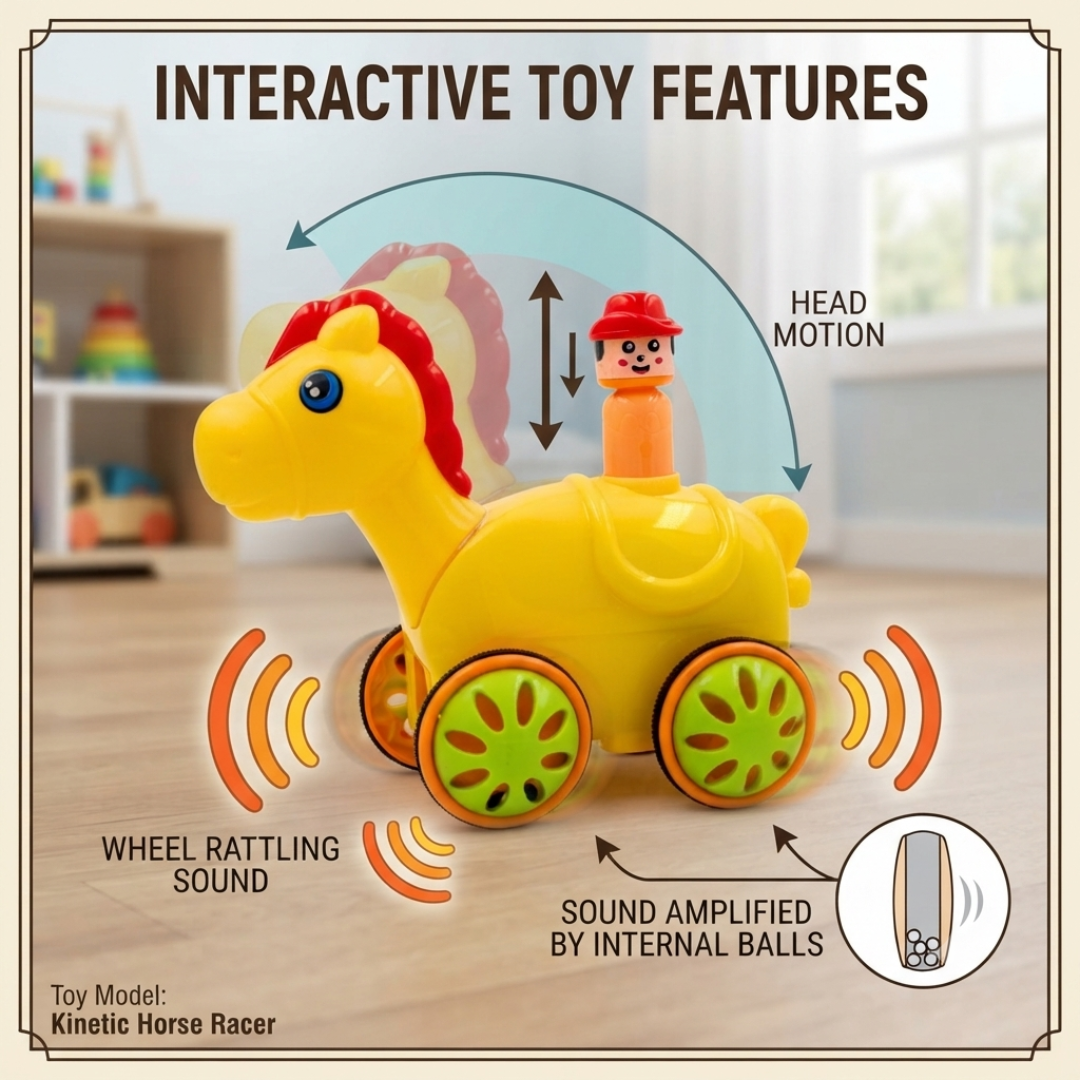 ToyBharat Push N Go Horse – A fun travel toy for kids aged 1-6 years with a realistic design. Made in India, safe and non-toxic, ideal for indoor and outdoor play. A perfect multicolour birthday gift for kids.