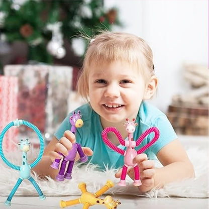 ToyBharat Telescopic Suction Cup Giraffe Toy Shape Changing Pop Fidget Tube Sensory Toys for Girls Boys | Multicolour | Travel Toys | Birthday Gift for kids | Interactive Toys| Pcs. 2
