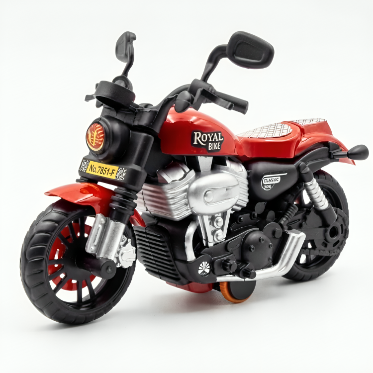 ToyBharat Royal Bike is a multicolour friction-powered travel toy with a stylish design, perfect for kids aged 1 to 6 years. Made from safe, non-toxic materials, it's durable, fun, and a great birthday gift.