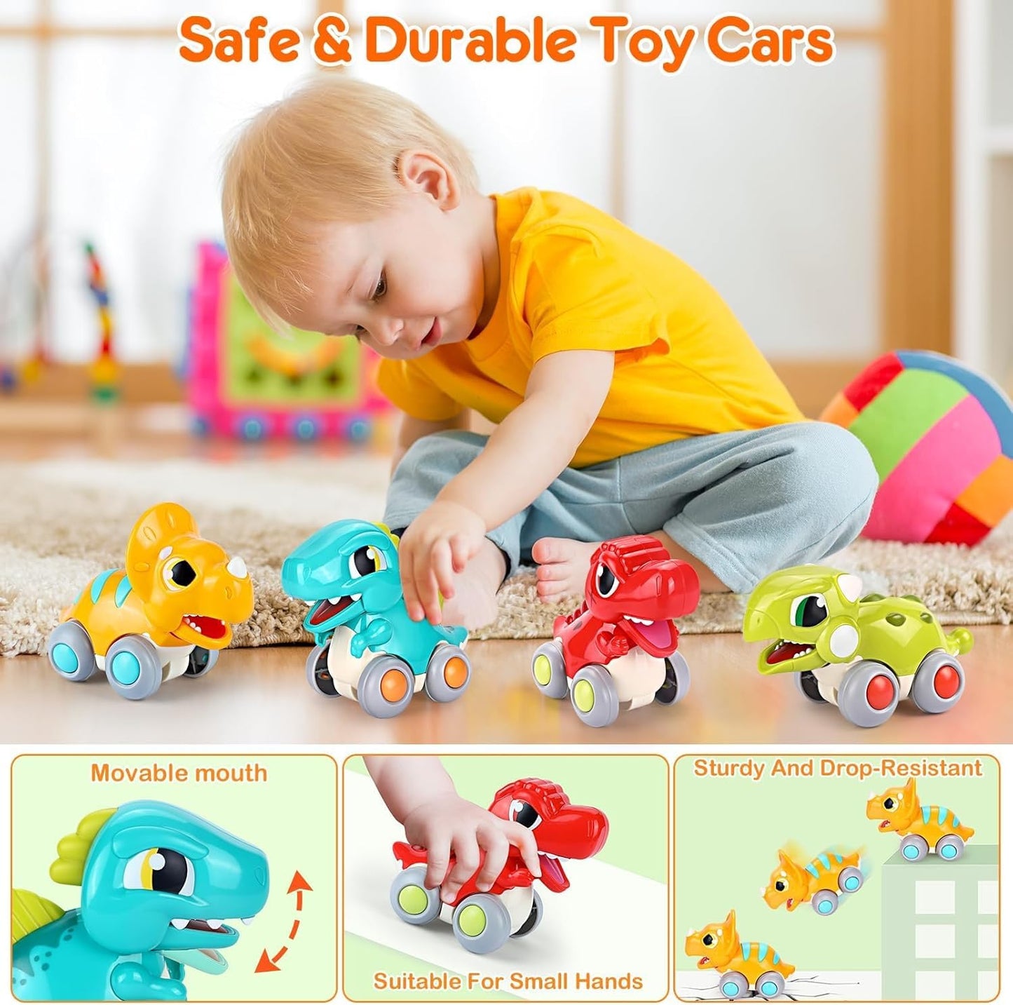 Toybharat Action Dinosaur Assorted Pack Of 4 | Multicolour | Interactive Toy | Kids Gift | Friction Toys