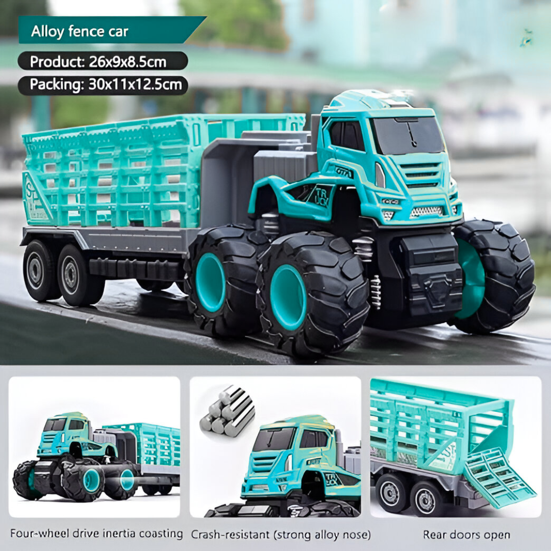 ToyBharat ABS Monster carrier truck Trala Toy set with friction-powered cars, flashing lights, and music. A fun and educational emergency vehicle toy for boys and girls age 3+, ideal for birthdays and learning play.