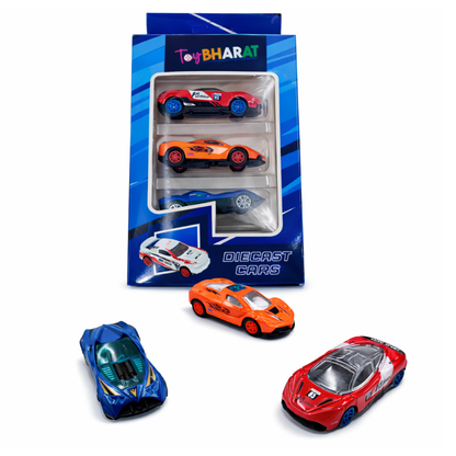 ToyBharat Metal Die Cast Car Set Free Wheel High Speed Unbreakable for Kids - Pack of 3, Small Racing Cars for Exciting Playtime Adventures, Multicolor