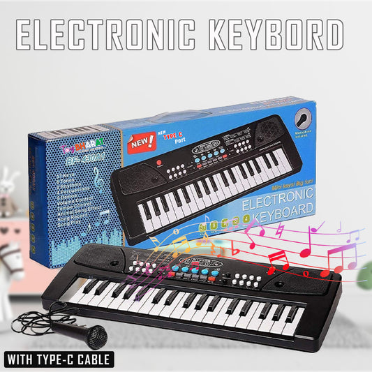 ToyBharat Portable Musical Keyboard with Microphone | 37 Keys, 8 Rhythms, 8 Tones with 6 In-Built Demos & Song Record Feature|Black Color, Dual Power Supply Source: Micro USB Cable (Included)
