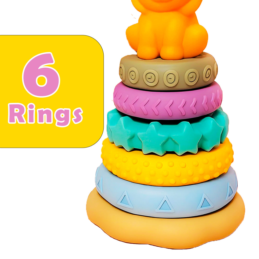 ToyBharat Ring-A-Roos is a soft, colourful stacker toy with a lion top, designed for babies and toddlers. BPA-free and chewable, it supports sensory learning, hand-eye coordination, and safe teething fun.