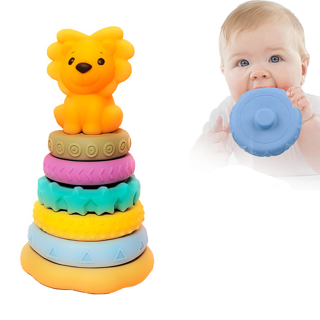 ToyBharat Ring-A-Roos is a soft, colourful stacker toy with a lion top, designed for babies and toddlers. BPA-free and chewable, it supports sensory learning, hand-eye coordination, and safe teething fun.