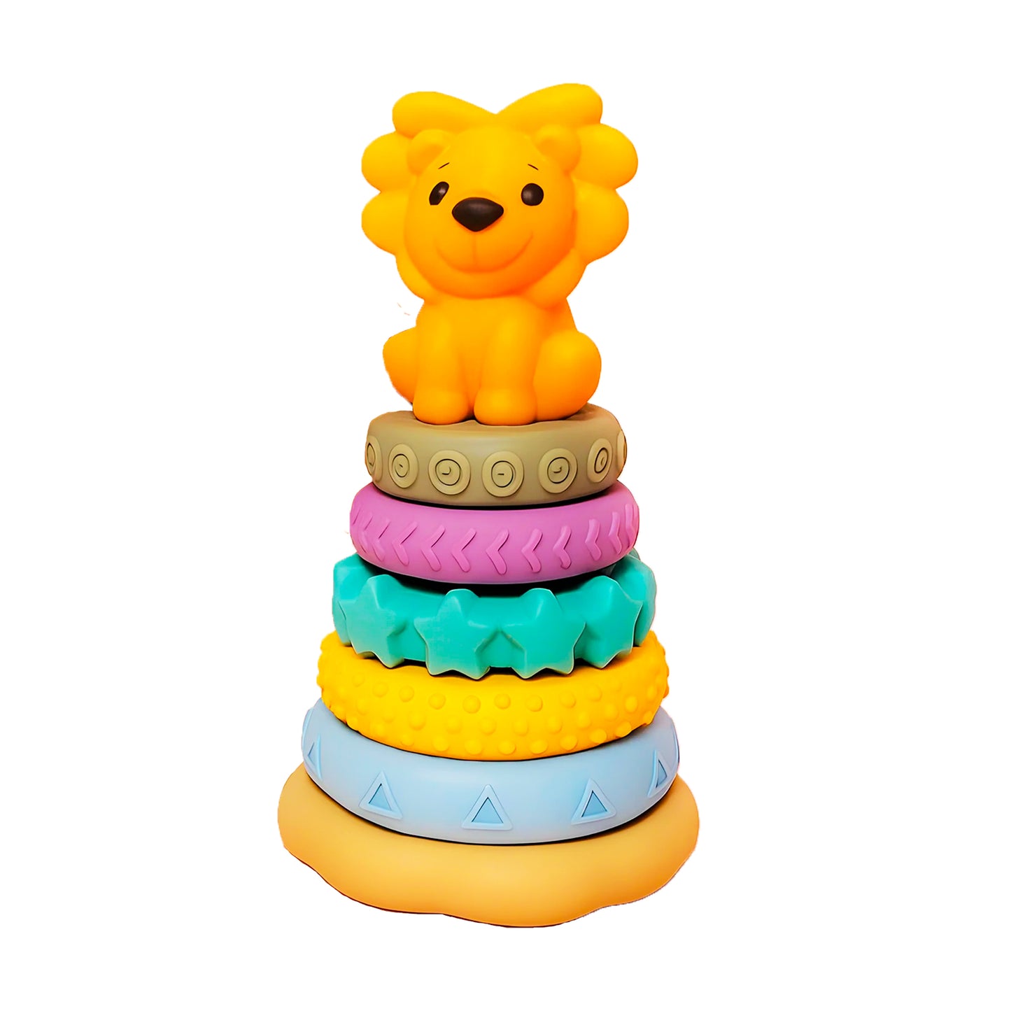 ToyBharat Ring-A-Roos is a soft, colourful stacker toy with a lion top, designed for babies and toddlers. BPA-free and chewable, it supports sensory learning, hand-eye coordination, and safe teething fun.