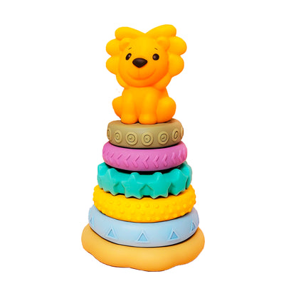 ToyBharat Ring-A-Roos is a soft, colourful stacker toy with a lion top, designed for babies and toddlers. BPA-free and chewable, it supports sensory learning, hand-eye coordination, and safe teething fun.