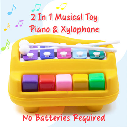 Toybharat 2 in 1 Musical Xylophone & Piano Toy for Kid |5 Pin Toy | Interactive Toys |