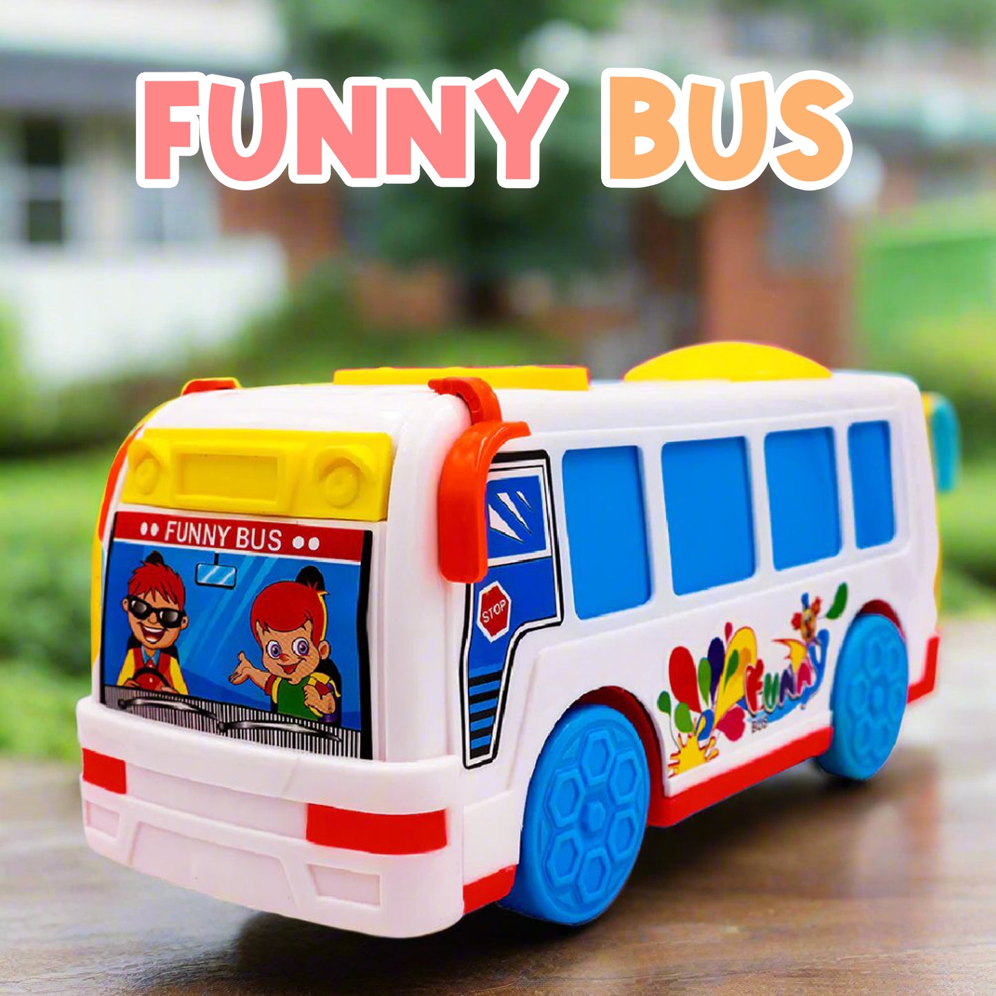 ToyBharat Funny Bus Friction Toy in Multicolour with Realistic Design is the perfect Travel Toy and Birthday Gift for Kids aged 1-6 Years. Safe, Non-Toxic, Battery-Free, ideal for Indoor and Outdoor Play.
