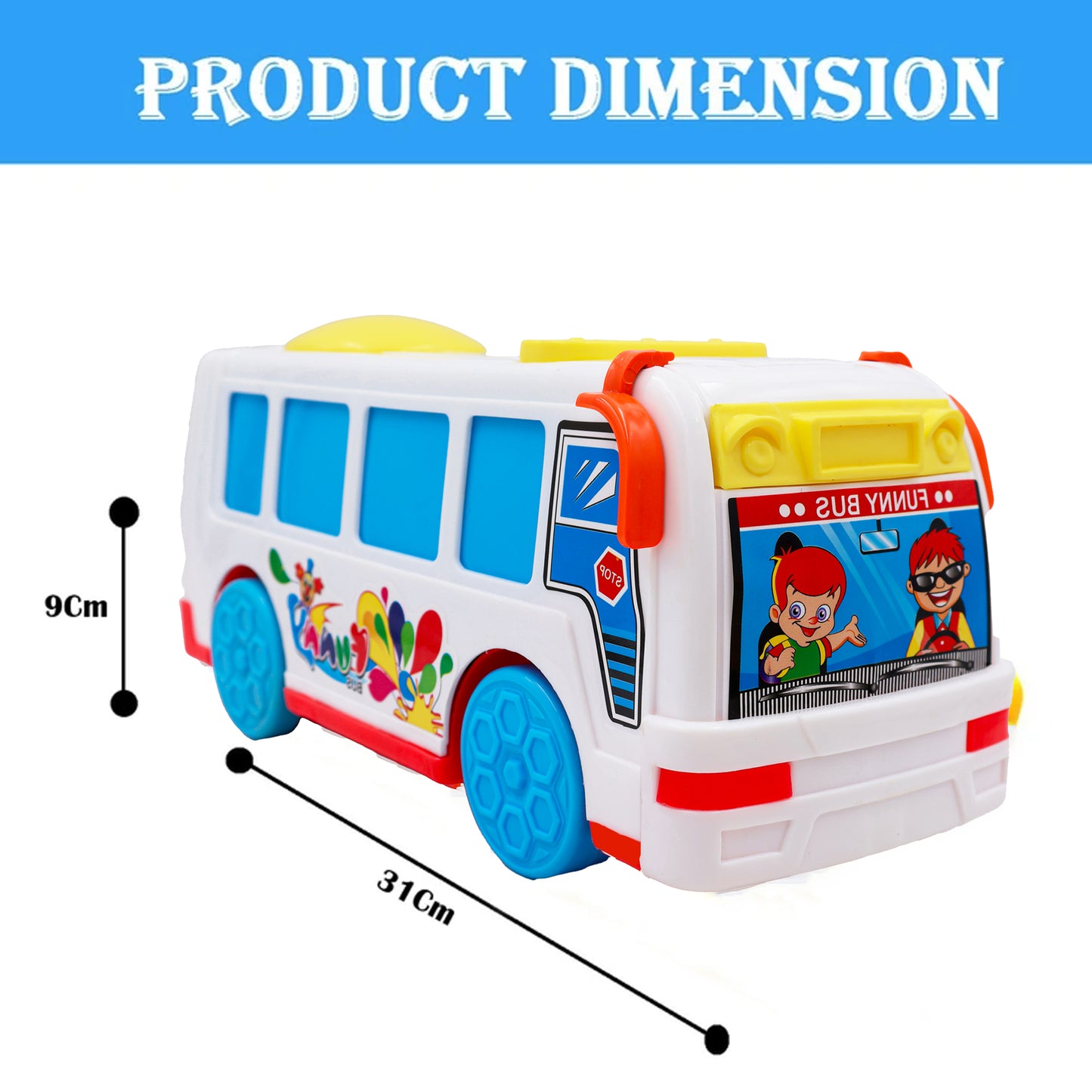 ToyBharat Funny Bus Friction Toy in Multicolour with Realistic Design is the perfect Travel Toy and Birthday Gift for Kids aged 1-6 Years. Safe, Non-Toxic, Battery-Free, ideal for Indoor and Outdoor Play.