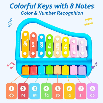 Toybharat 2 in 1 Musical Xylophone & Piano Toy for Kid | 8 Pin Toy | Interactive Toys | Musical Toy