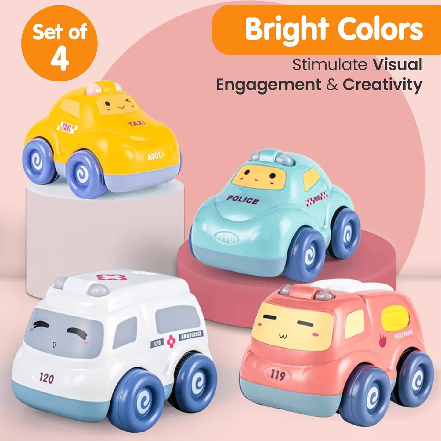 ToyBharat Light & Musical Pullback Car Toy Set includes 4 friction-powered push-and-go vehicles with fun cartoon designs, 3D lights, and music. Safe for toddlers aged 1+, it’s the perfect early learning gift.