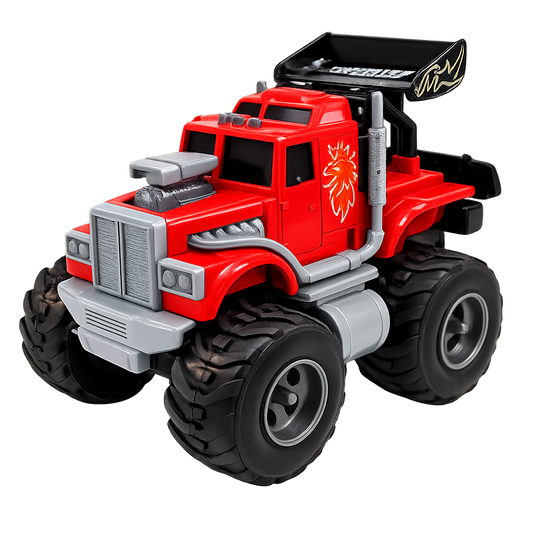 ToyBharat Monster Wheel Truck Toy with friction-powered, flashing lights, and music. A fun and educational emergency vehicle toy for boys and girls age 3+, ideal for birthdays and learning play.