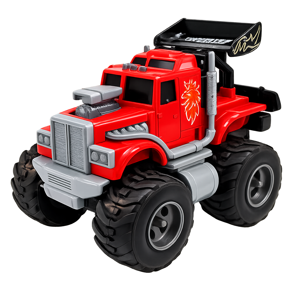 ToyBharat Monster Wheel Truck Toy with friction-powered, flashing lights, and music. A fun and educational emergency vehicle toy for boys and girls age 3+, ideal for birthdays and learning play.