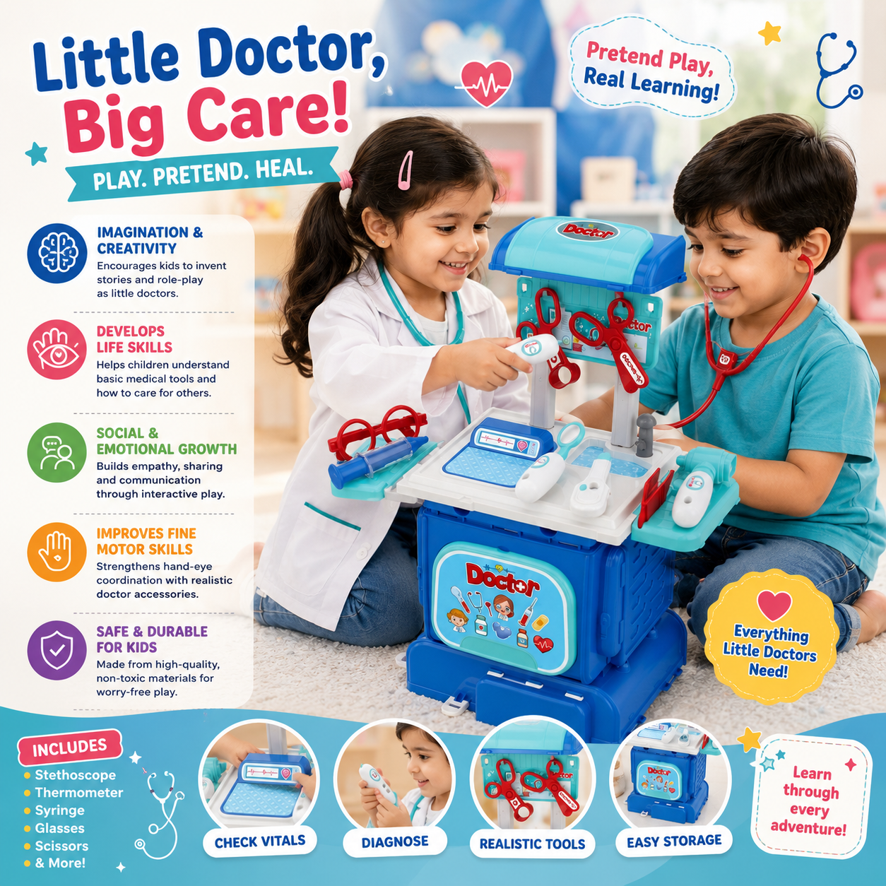 Toybharat Doctor Set for Kids 3+ Years | 2-in-1 Pretend Play Medical Kit | Portable Doctor Playset for Boys & Girls | Role Play Toy | Birthday Gift for Kids