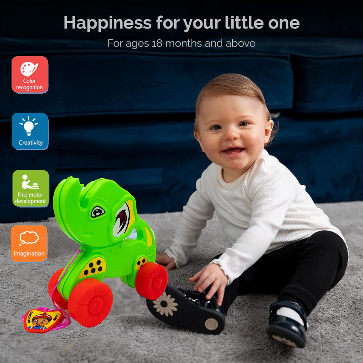 Toybharat Dancing Appu | Multicolour pull-along toy that dances and entertains kids. Fun travel toy perfect for playful learning and movement.