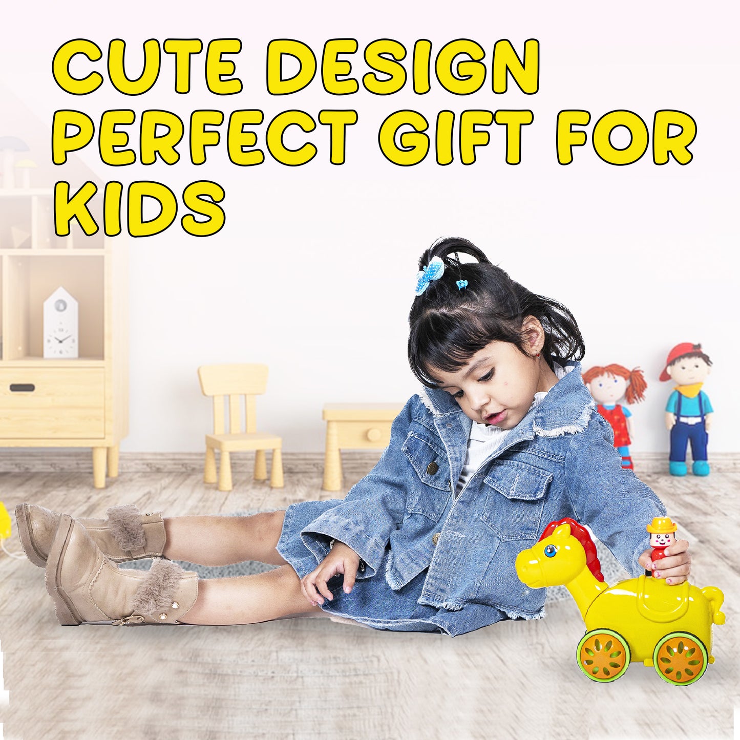 ToyBharat Push N Go Horse – A fun travel toy for kids aged 1-6 years with a realistic design. Made in India, safe and non-toxic, ideal for indoor and outdoor play. A perfect multicolour birthday gift for kids.