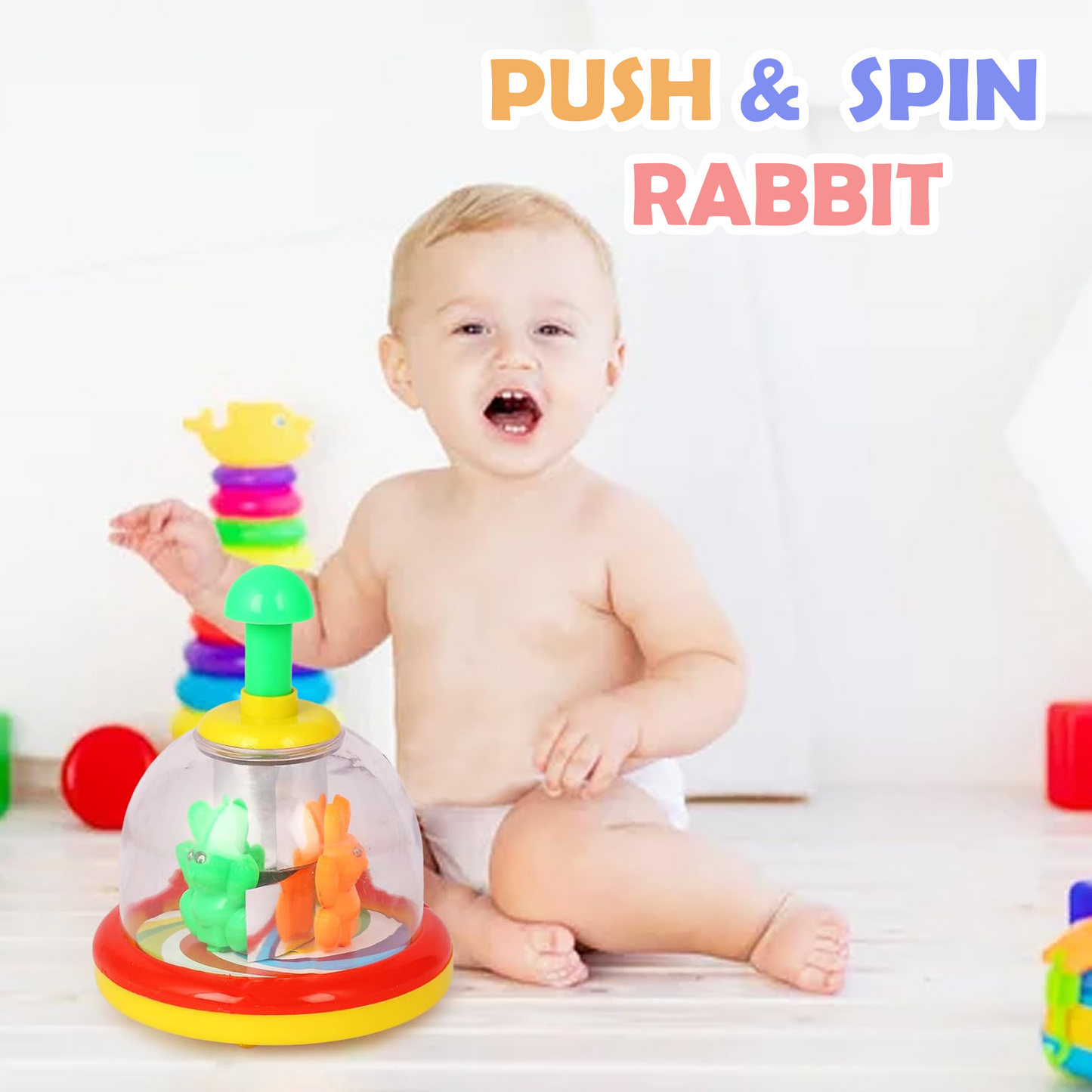 Toybharat Push N Spin Rabbit | Multicolour | Interactive Toys | Birthday Gift for Boy and Girl Baby