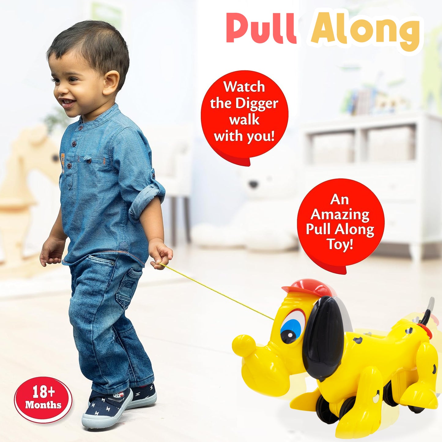 ToyBharat My Snoopy Dog Pull Along Toy is a multicolour travel toy for kids aged 1-6 years. With realistic dog design, it boosts motor skills, encourages walking, and ensures safe indoor and outdoor play.