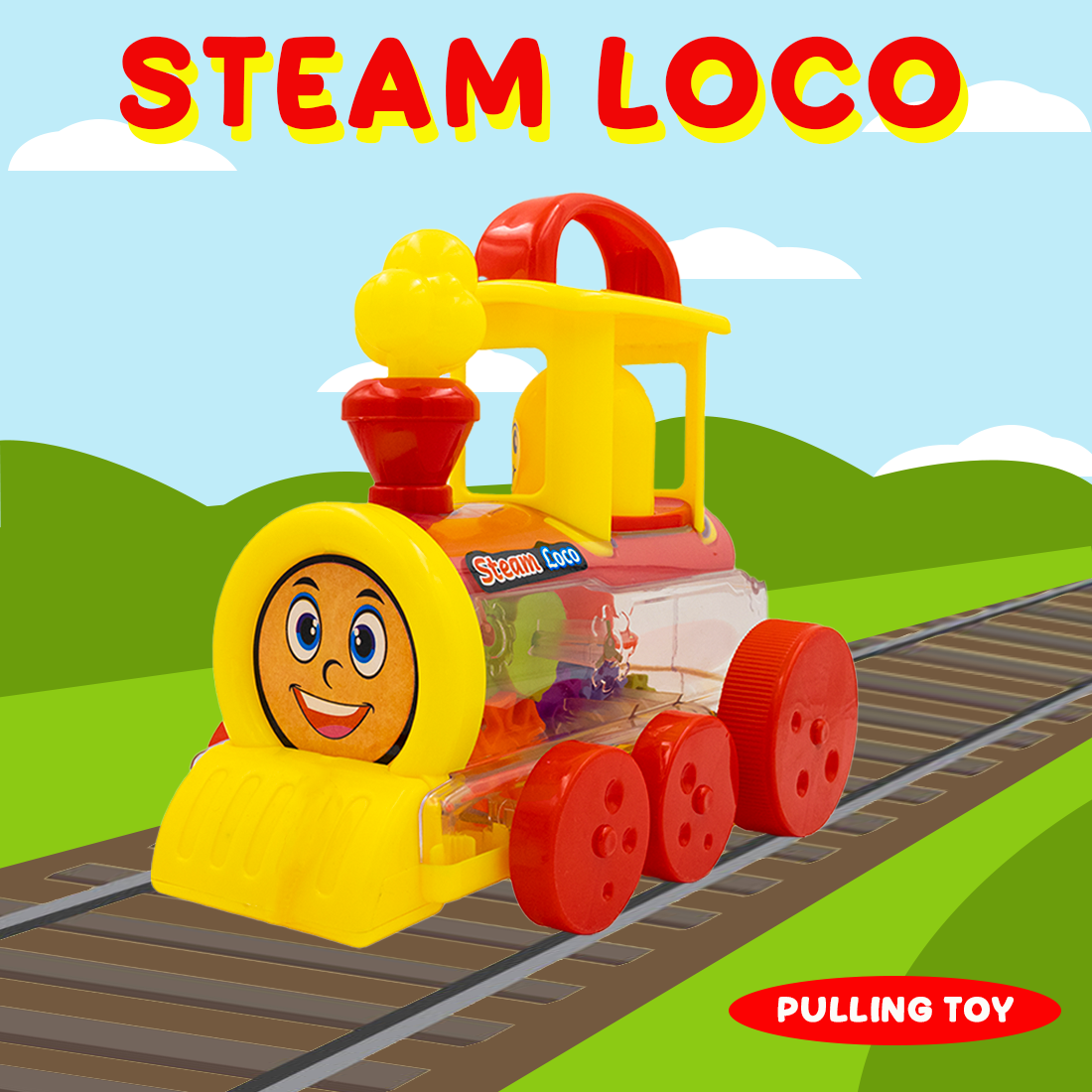 Toybharat Unisex Kids For Steam Loco |Multicolour | Travel Toys | Birthday Gift |Pull Along Toy