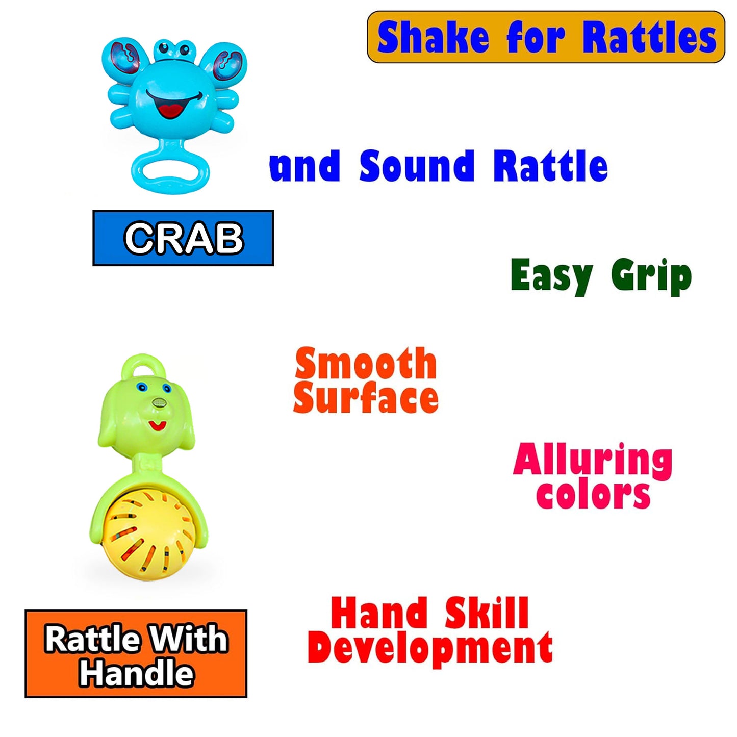 ToyBharat Baby Rattle Set – 6 Colorful Toys (Monkey, Ring, Dog, Crab, Hammer, Star) | Safe, Sound-Making & Easy to Carry | Made in India | For Toddlers (1-6 Years) | Multicolour