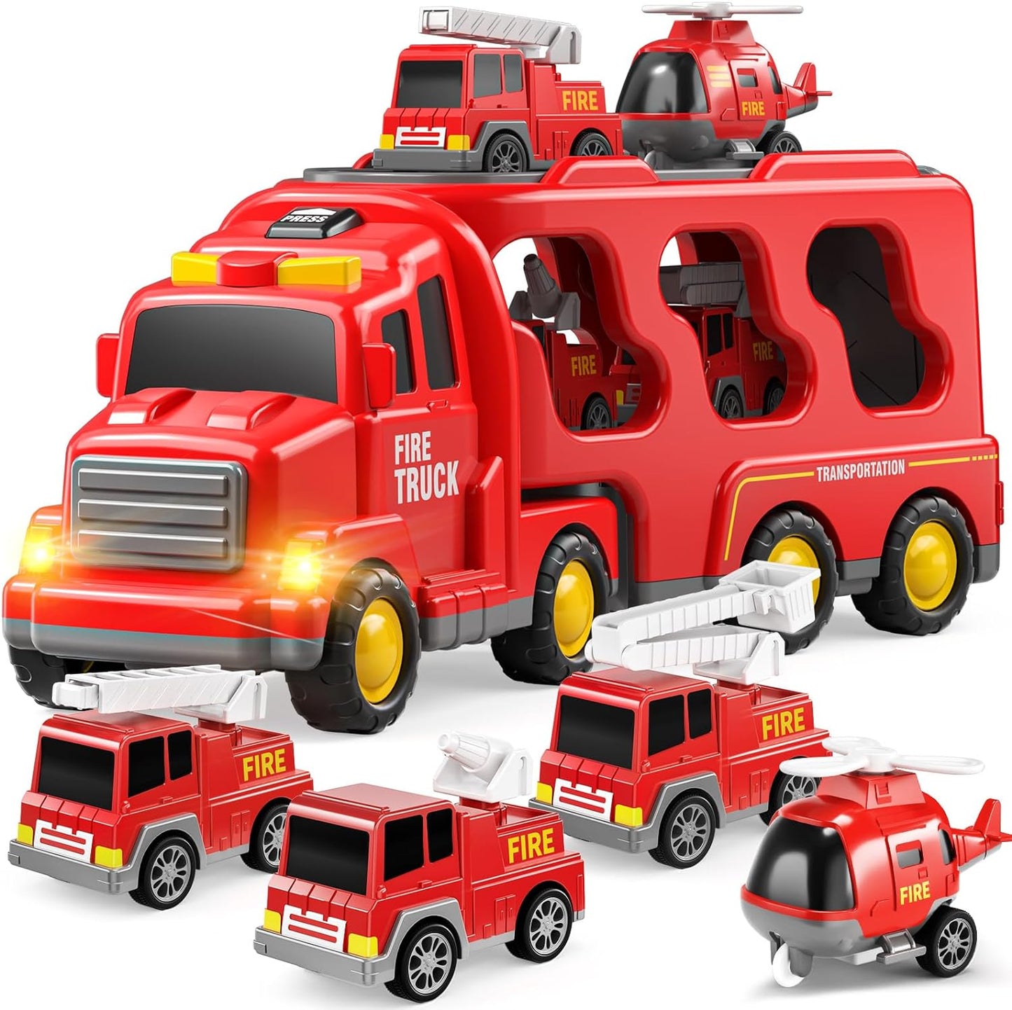 Toybharat Fire Carrier Truck | Multicolour | Interactive Toys |Battery Operated Light And Sound Effect Truck for Kids Gift