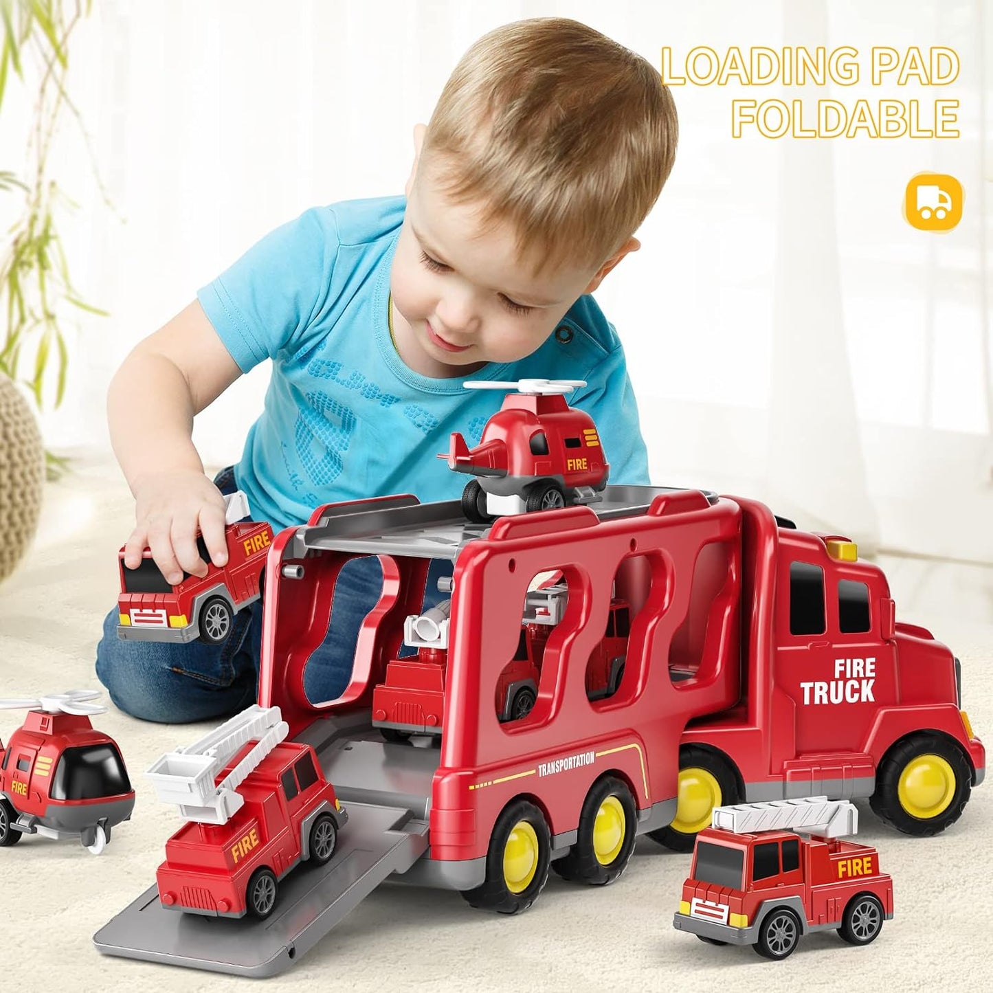 Toybharat Fire Carrier Truck | Multicolour | Interactive Toys |Battery Operated Light And Sound Effect Truck for Kids Gift