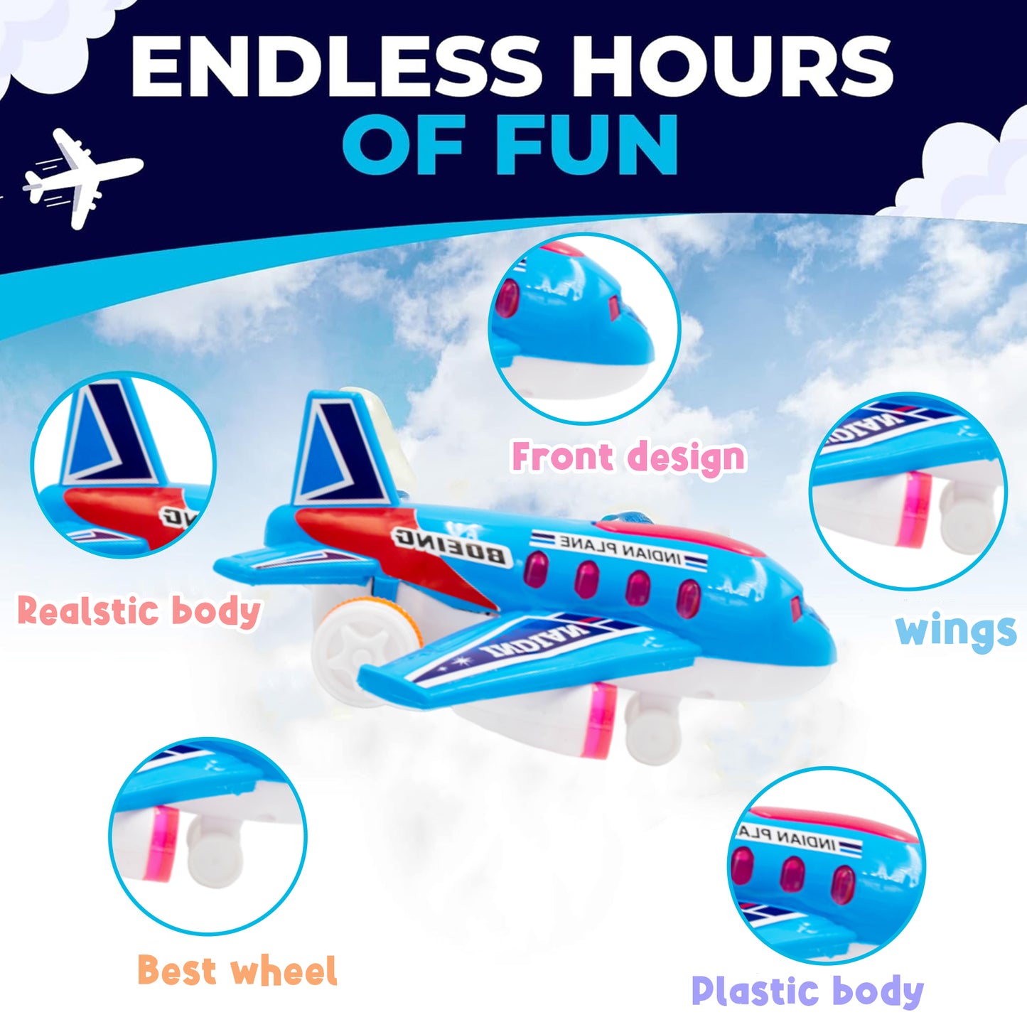Toybharat Indian Plane |Multicolour |Friction Power Toys | Birthday Gift for Boy and Girl Baby