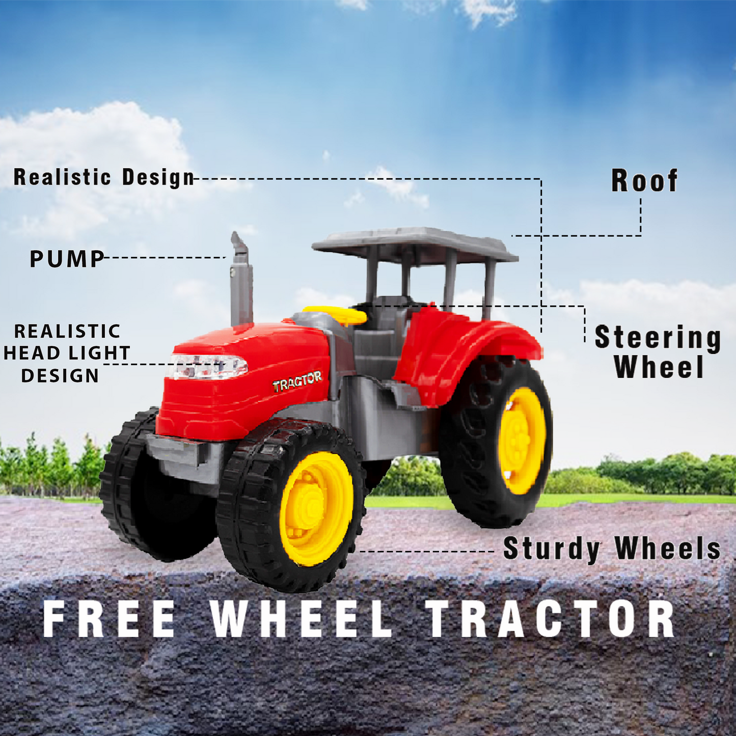 Toybharat Free Wheel Model Tractor |Multicolour |Free Wheel Toys| Toy Gift