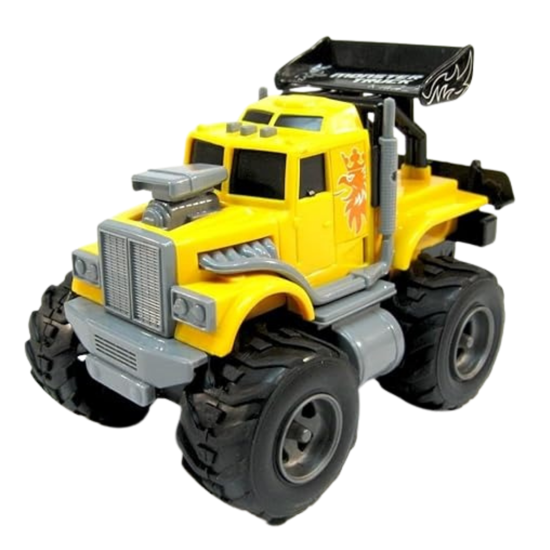 ToyBharat Monster Wheel Truck Toy with friction-powered, flashing lights, and music. A fun and educational emergency vehicle toy for boys and girls age 3+, ideal for birthdays and learning play.