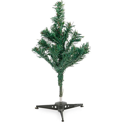 Small artificial Christmas tree with stand on a white background