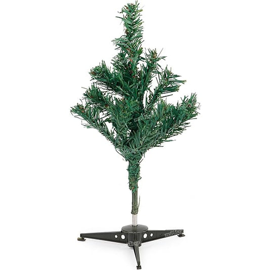 Small artificial Christmas tree with stand on a white background