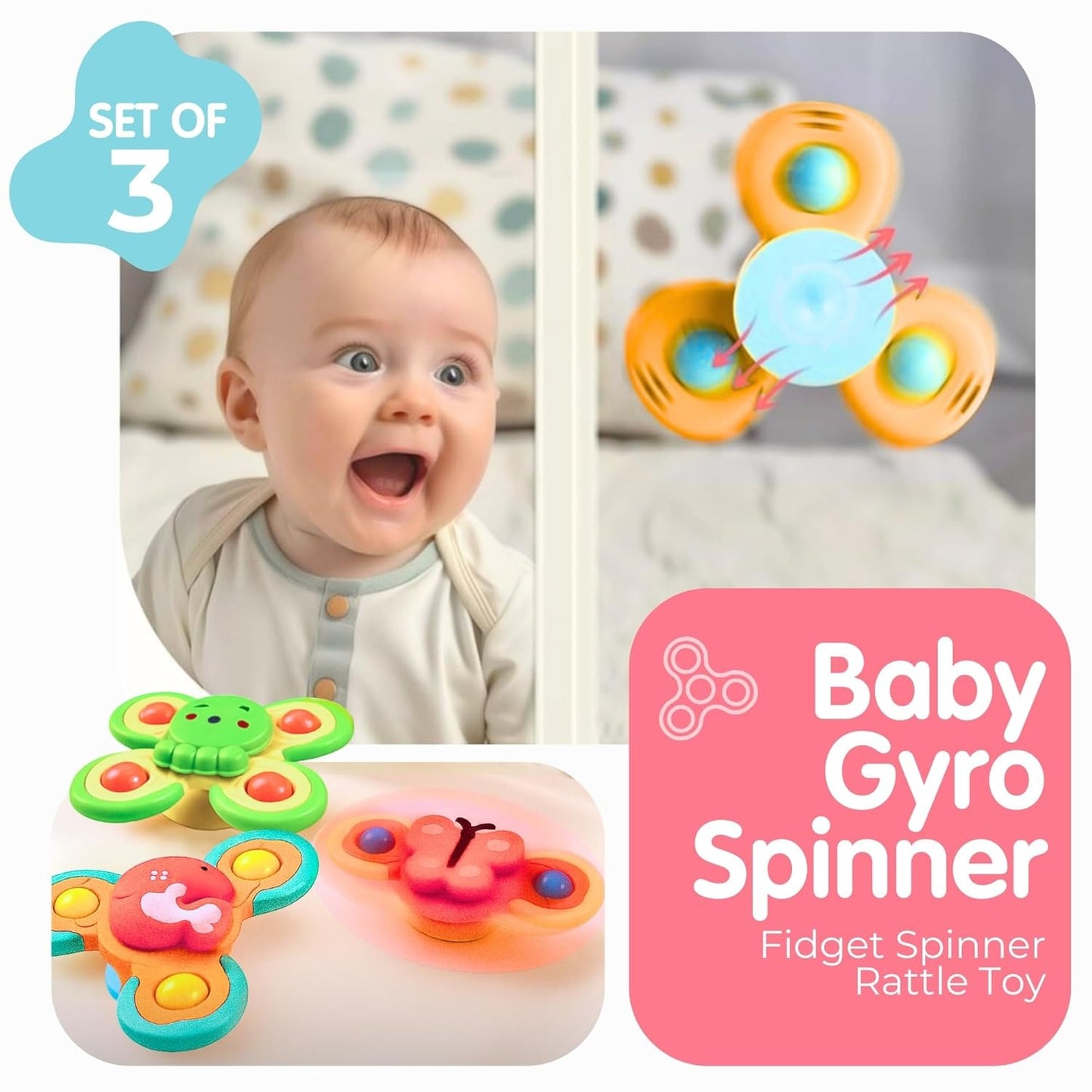 ToyBharat Baby Spinner Set of 3 is a multicolour interactive toy set that promotes motor skills and sensory play. Safe, non-toxic, and perfect for indoor and outdoor fun. A great birthday gift for baby boys and girls.