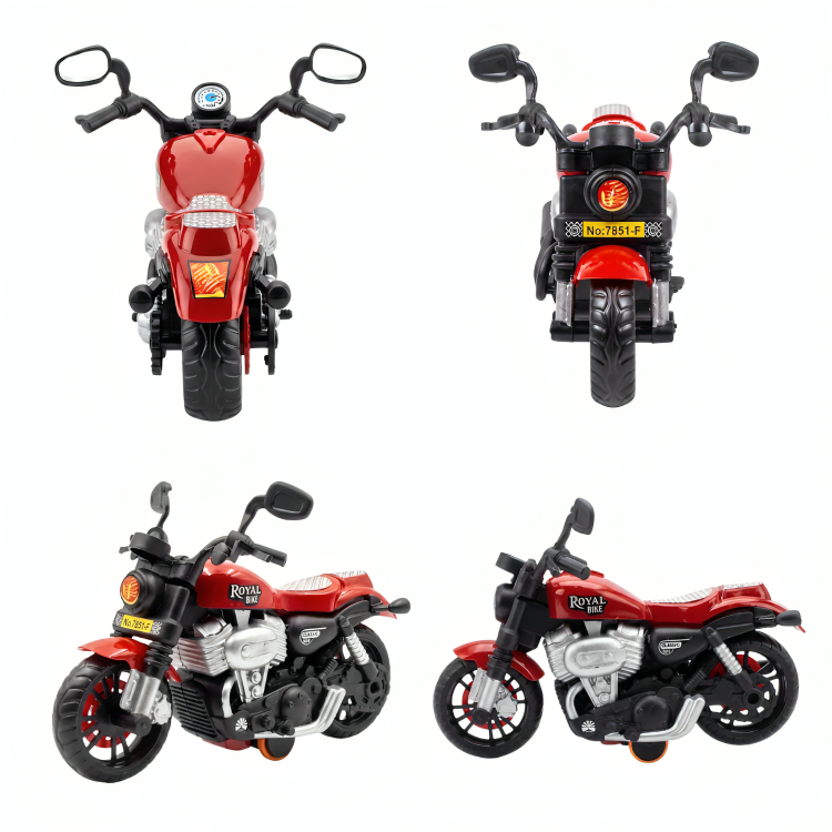 ToyBharat Royal Bike is a multicolour friction-powered travel toy with a stylish design, perfect for kids aged 1 to 6 years. Made from safe, non-toxic materials, it's durable, fun, and a great birthday gift.