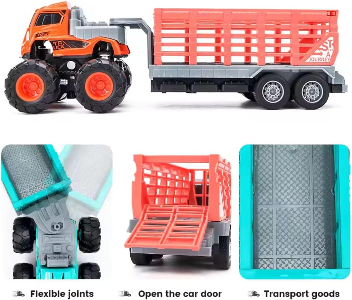 ToyBharat ABS Monster carrier truck Trala Toy set with friction-powered cars, flashing lights, and music. A fun and educational emergency vehicle toy for boys and girls age 3+, ideal for birthdays and learning play.