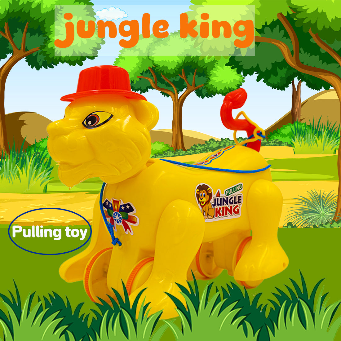 Toybharat Unisex Kids For Pulling Jungle King |Multicolour | Birthday Gift |Pull Along Toy