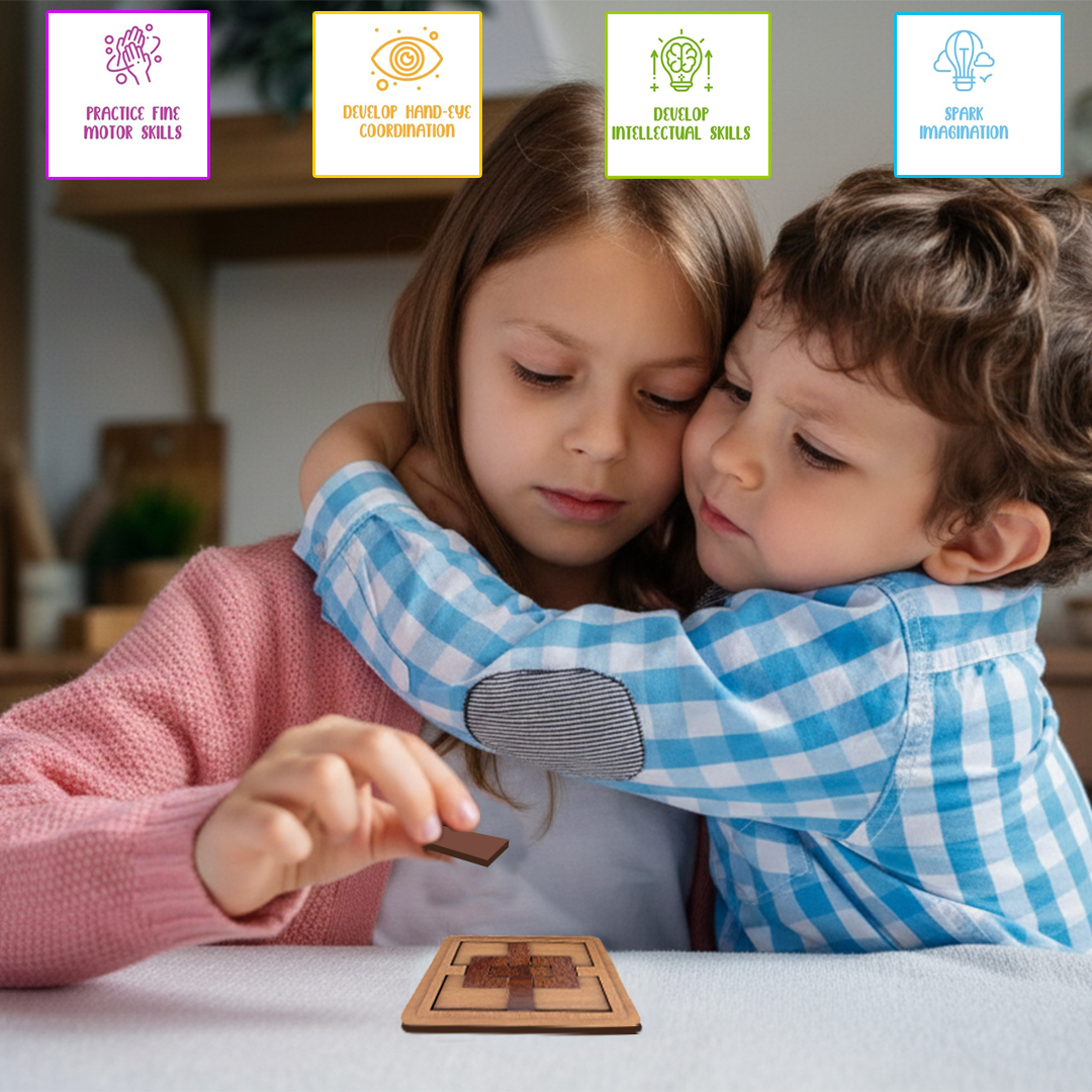 Toybharat Wooden Plus Puzzle (Multicolour) Geometry Game (Wooden) For Unisex Kids